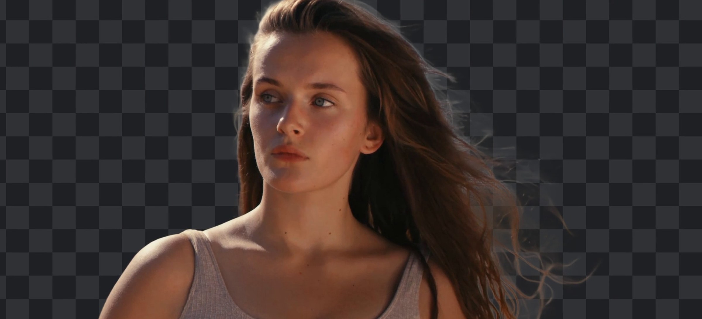 The same frame cut out by D-matte, hair kept